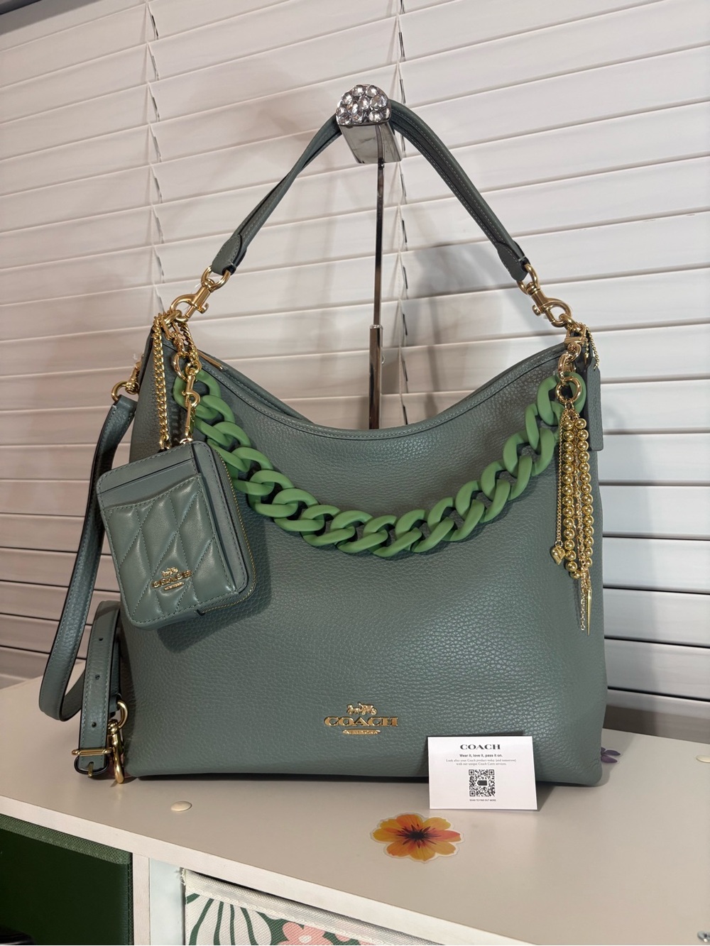 Coach Large Laurel Shoulder Bag & Card Case Set in Sage Green